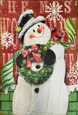 House Banner - Happy Snowman &amp; Wreath - Approx 28 x 40 Inches