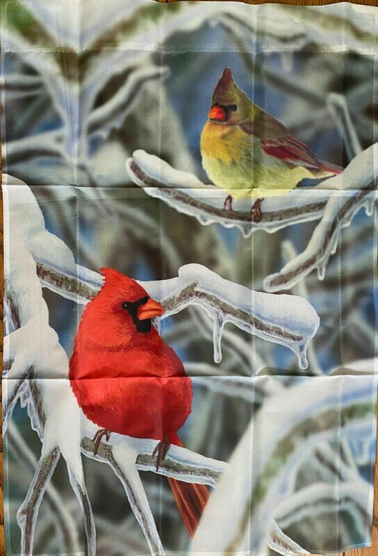 House Banner - Cardinals On Snowy Pine - Approx 28 x 40 inches