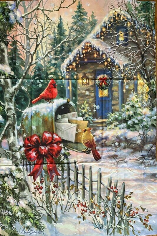 House Banner - Cardinal Sits On Mailbox By A Home - Approx 28 x 40 Inches