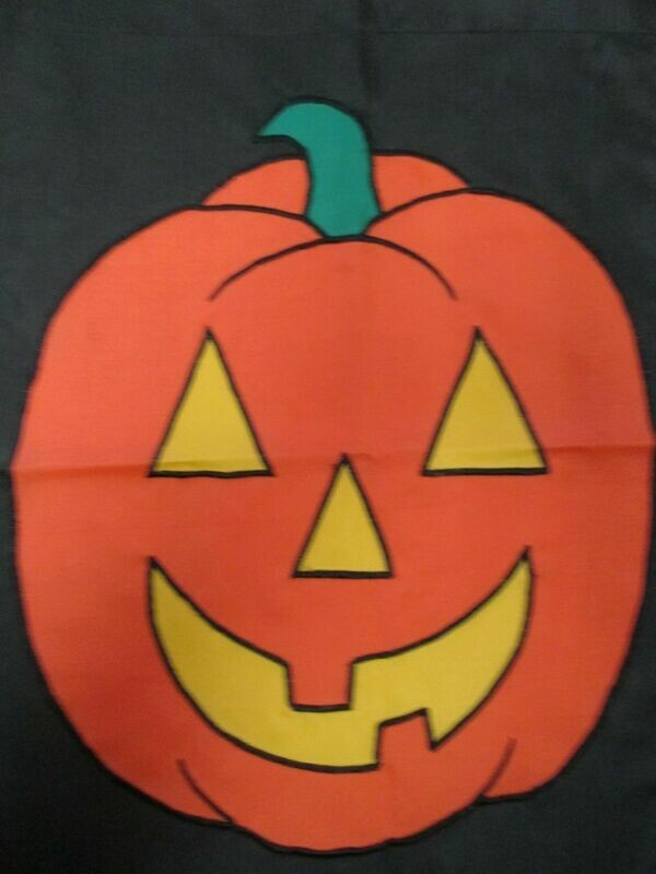 Garden Banner - Appliqued Pumpkin Black Background Approx 11 x 17 inches