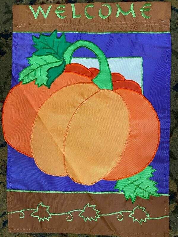 Garden Banner - Applique Two Toned Welcome Pumpkin Approx 11 x 17 inches