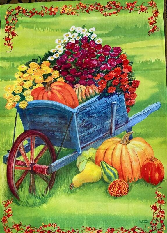 Garden Banner - WheelBarrow full of Flowers Approx 11 x 17 inches