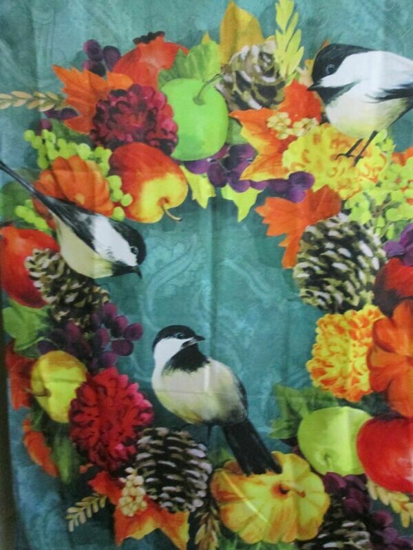 House Banner - Autumn Wreath with Leaves &amp; Birds Approx 28 x 40 inches