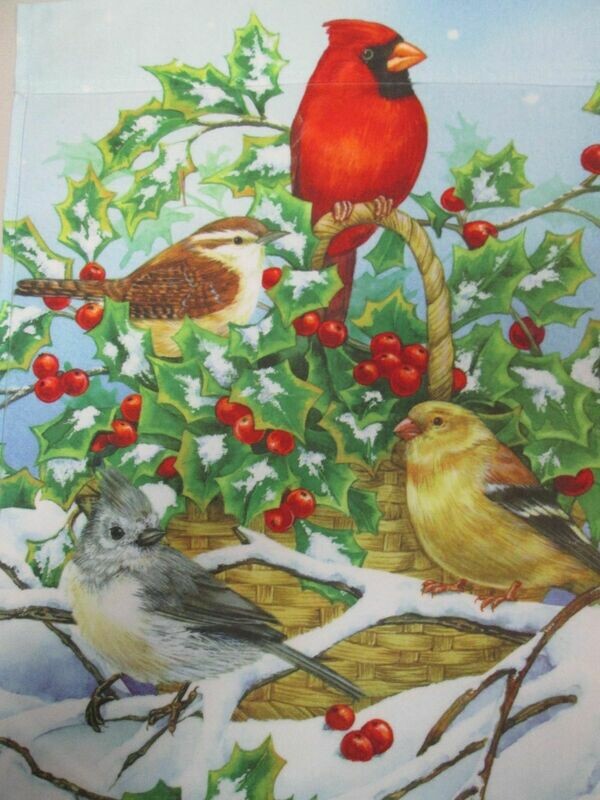 Garden Banner - Cardinals &amp; Friends On Bush - Approx 11 x 17 inches