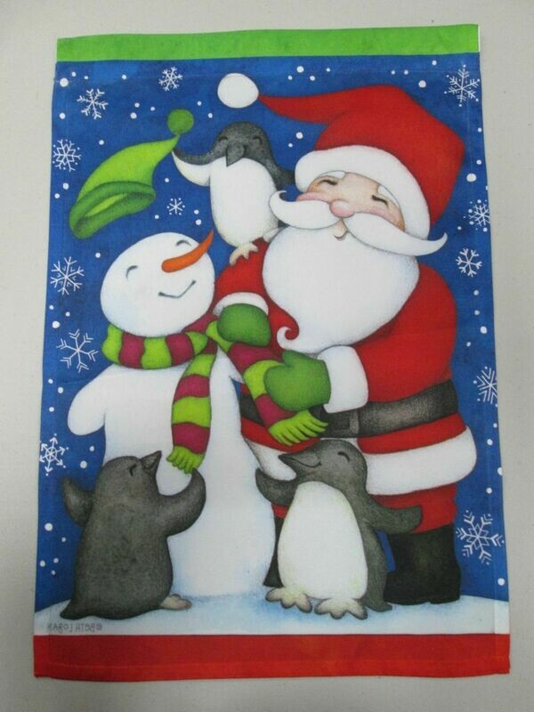 Garden Banner - Jolly Santa and Snowman Approx 11 x 17 inches