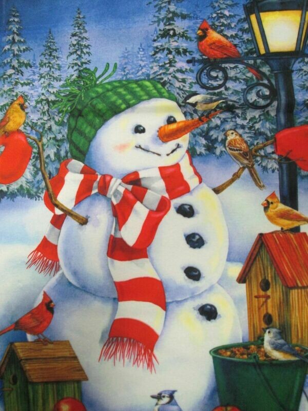 Garden Banner - Snowman &amp; Friends In Woods - Approx 11 x 17 inches