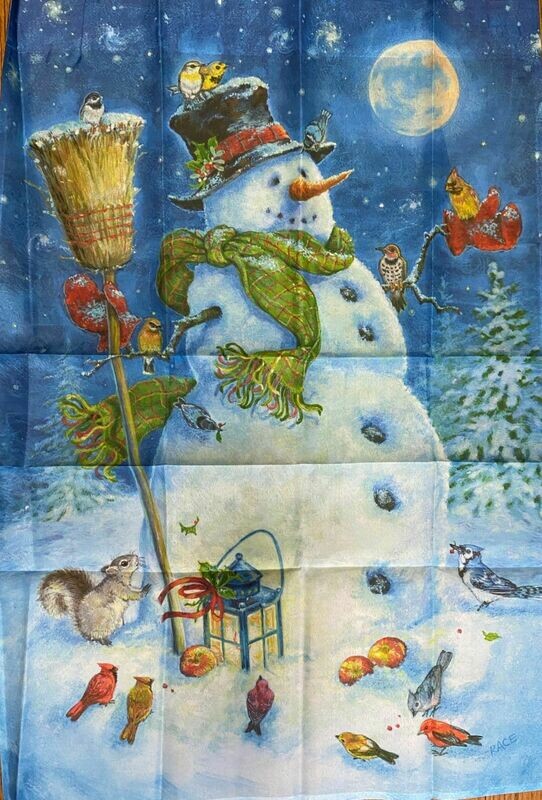 Garden Banner - Moon-lit Snowman Holding Broom - Approx. 11 x 17 inches
