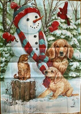 House Banner - Snowman With Friends In Woods - Approx 28 x 40 Inches