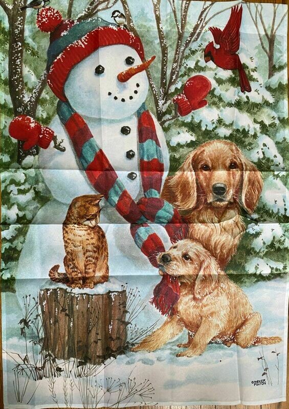 House Banner - Snowman With Friends In Woods - Approx 28 x 40 Inches