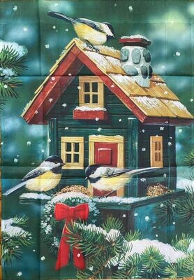 House Banner - Small Birds On Green Birdhouse - Approx 28 x 40 Inches