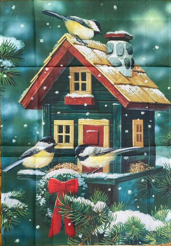 House Banner - Small Birds On Green Birdhouse - Approx 28 x 40 Inches