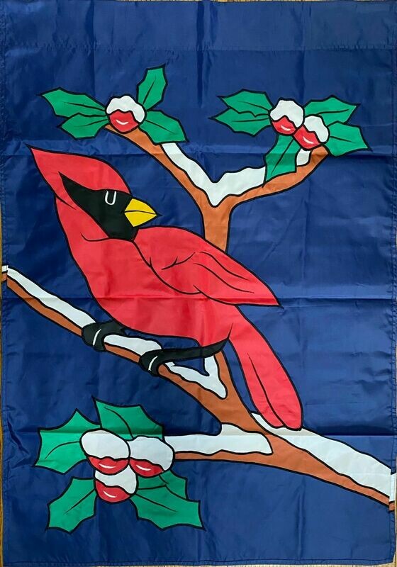 House Banner - Large Applique Cardinal On Branch - Approx 28 x 40 Inches
