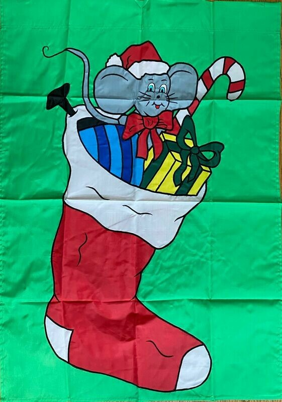 House Banner - Applique Christmas Sock With Cute Mouse - Approx 28 x 40 Inches