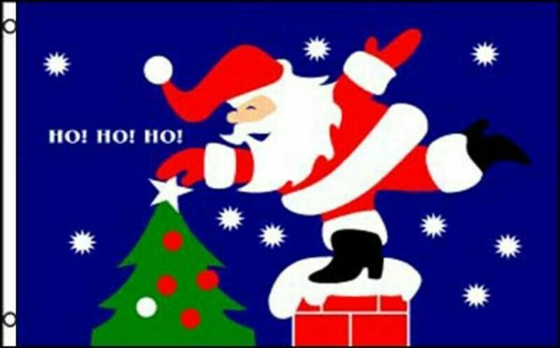 Christmas-Santa Balancing On Chimney 3x5 ft Satin Polyester