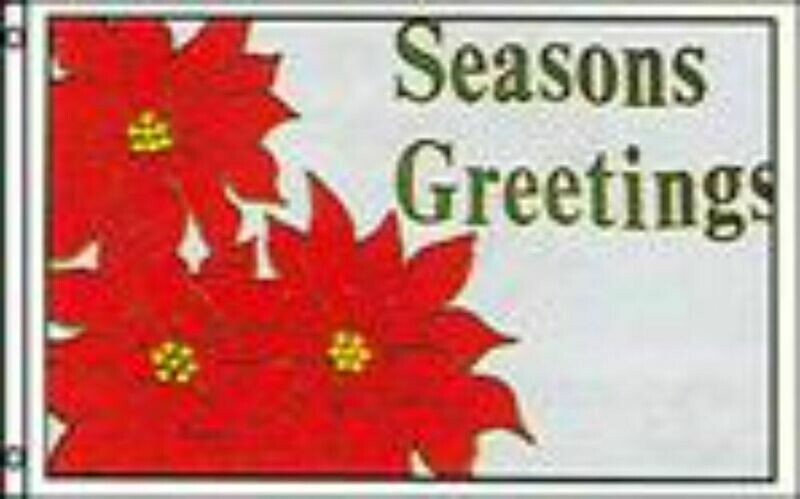 Christmas-Seasons Greetings &amp; Poinsettias 3x5 ft Satin Polyester