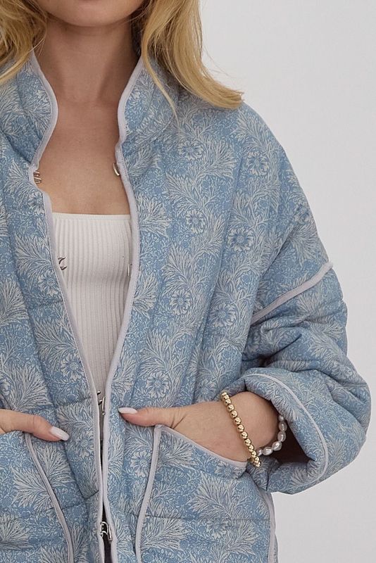 Drop Shoulder Quilted Jacket - Blue
