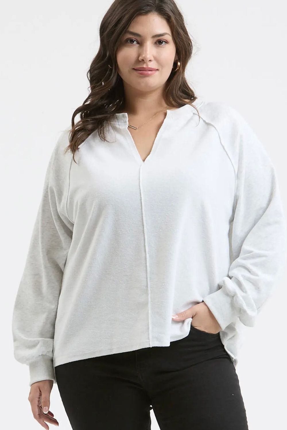 Plus Exposed Seam Lightweight Sweatshirt - Grey Heather