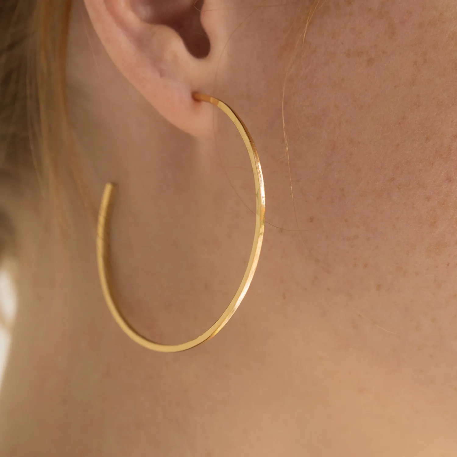 Thin Hammered Hoop Earrings - Gold