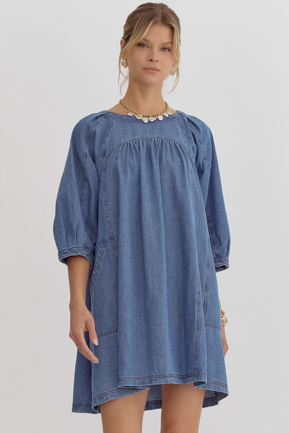 Denim Mini Dress - Medium Wash
