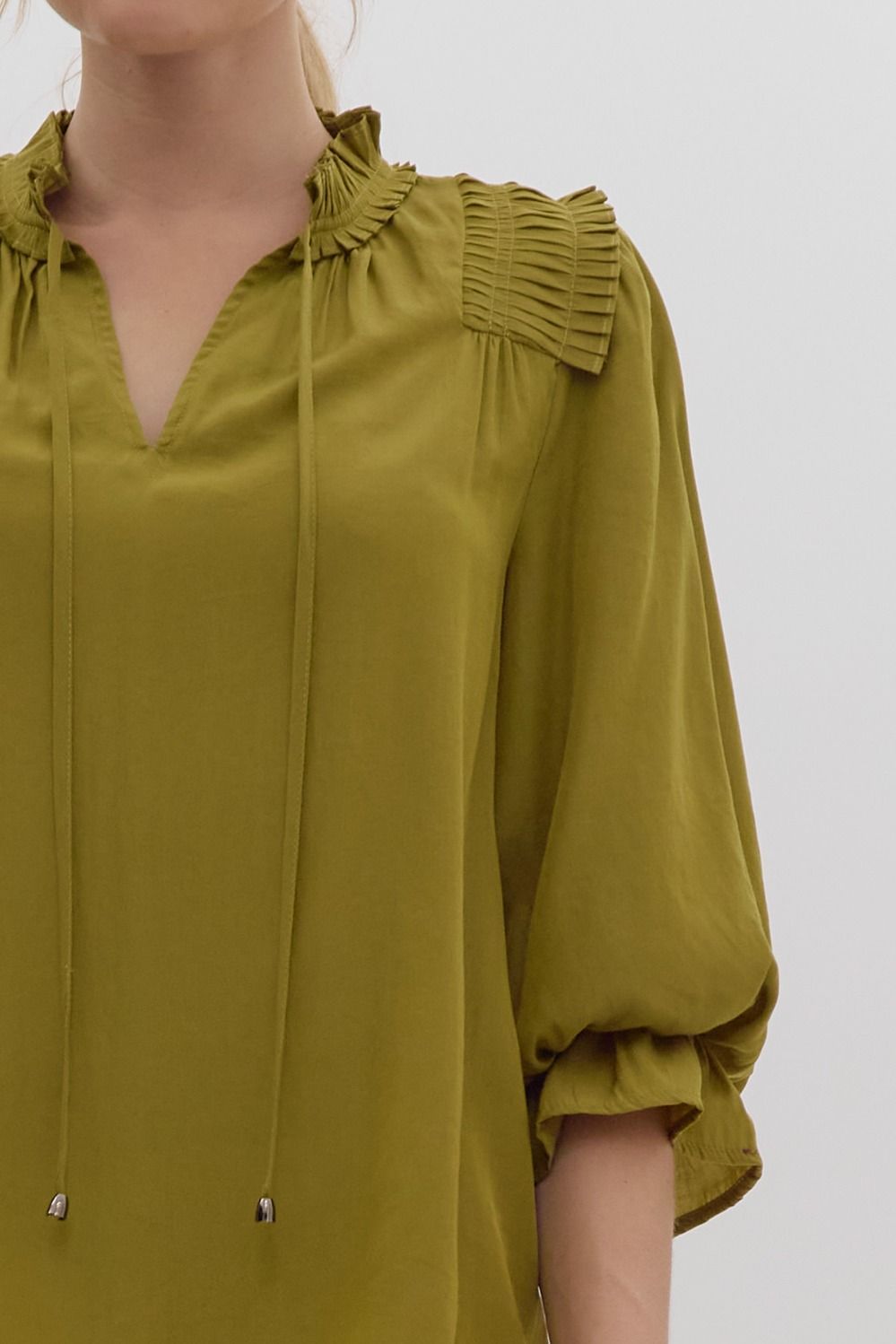 Pleated Shoulder 3/4 Sleeve Top - Dijon