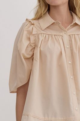 Petal Sleeve Button Front Shirt - Natural