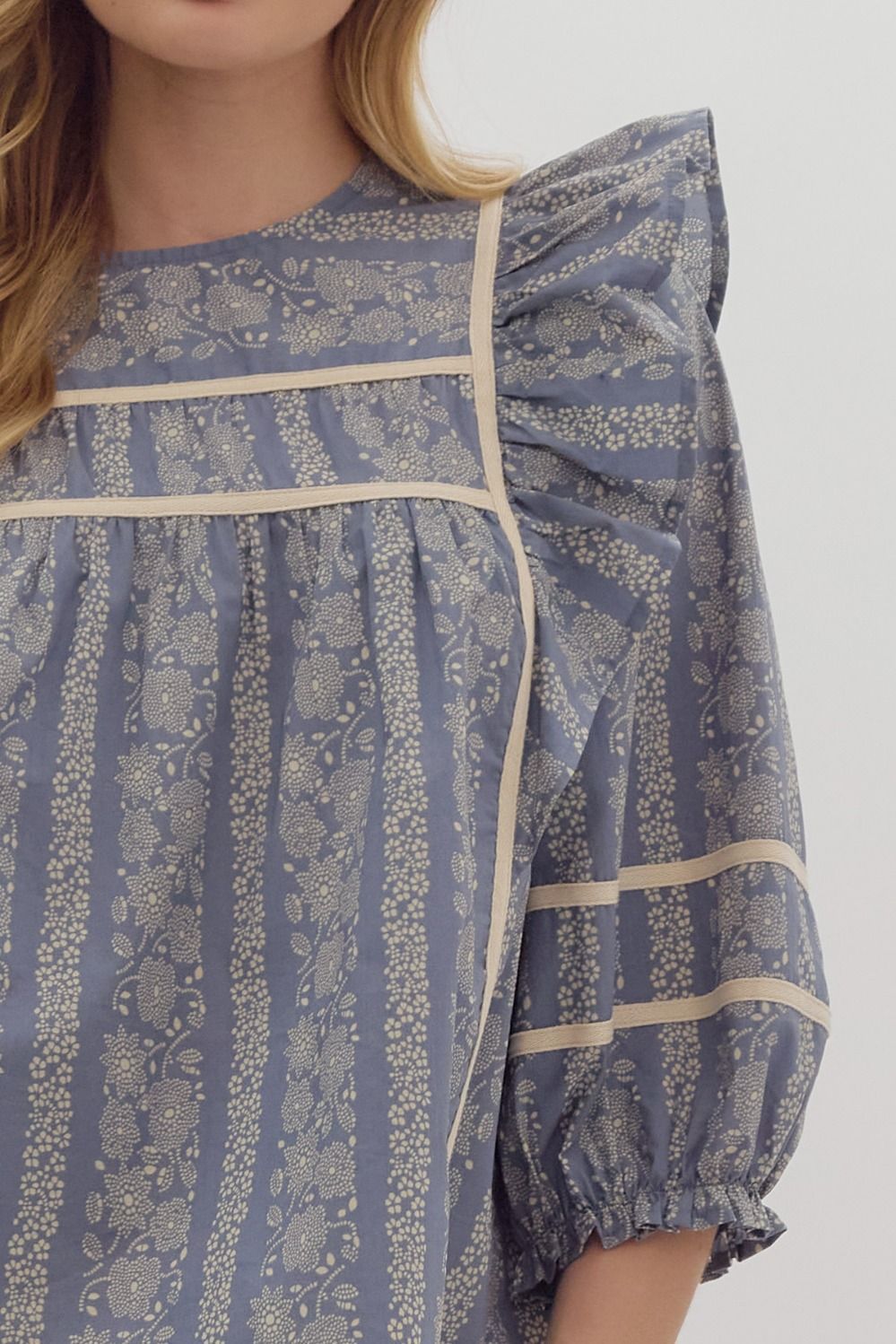 Floral Peasant Blouse - Blue