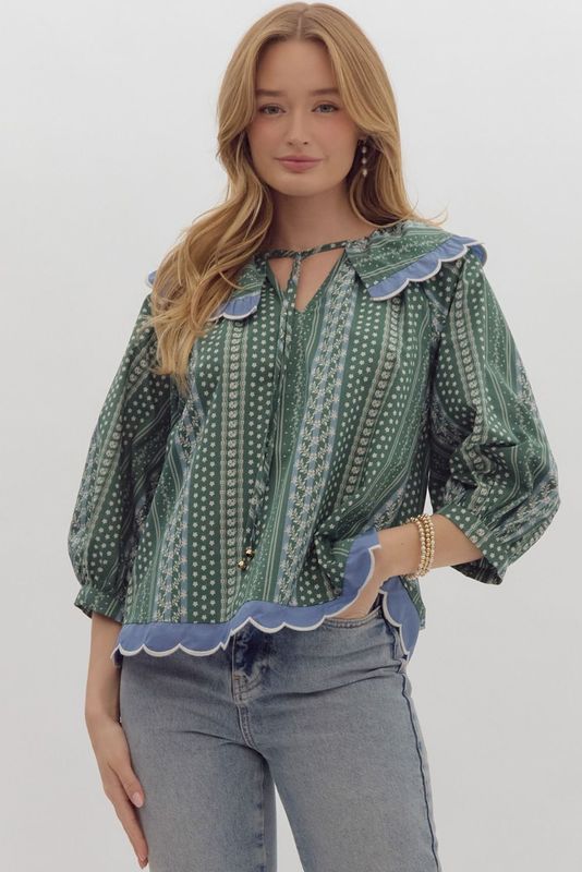 Scalloped Peter Pan Blouse - Forest