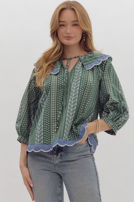 Scalloped Peter Pan Blouse - Forest