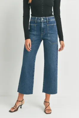 High Rise Utility Wide Leg Jean - Dark Wash