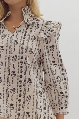 Floral 3/4 Puff Sleeve Blouse - Ivory
