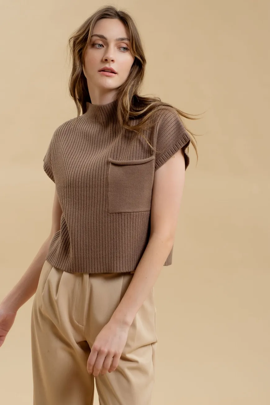 Drop Shoulder Funnel Neck Sweater - Mocha