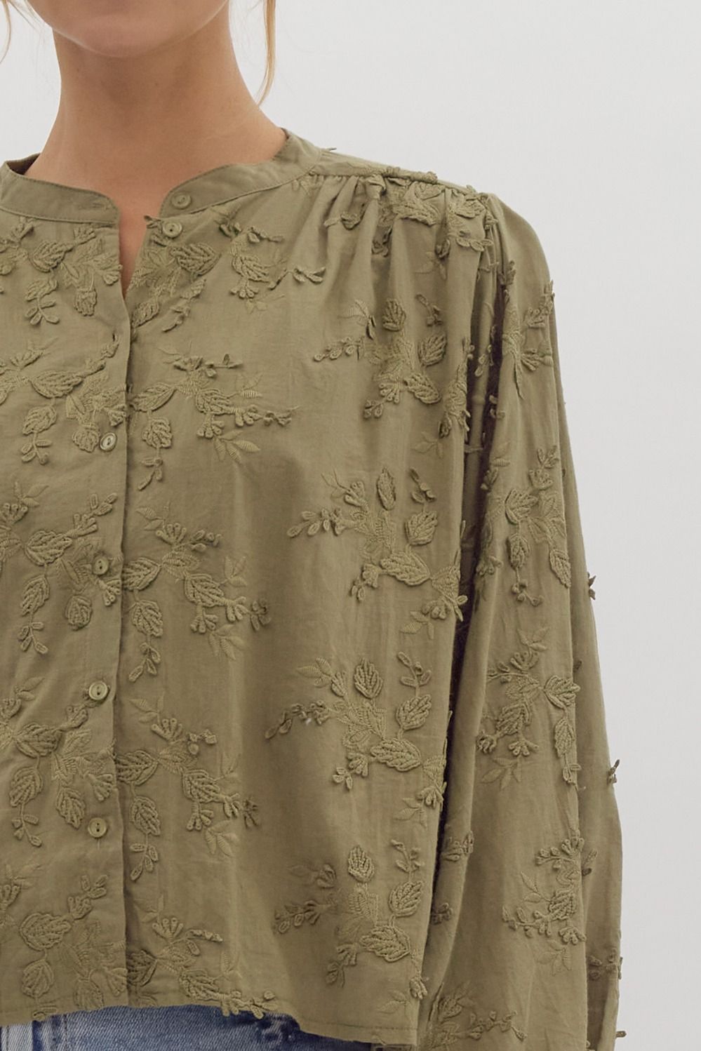 Floral Textured Blouse - Olive 