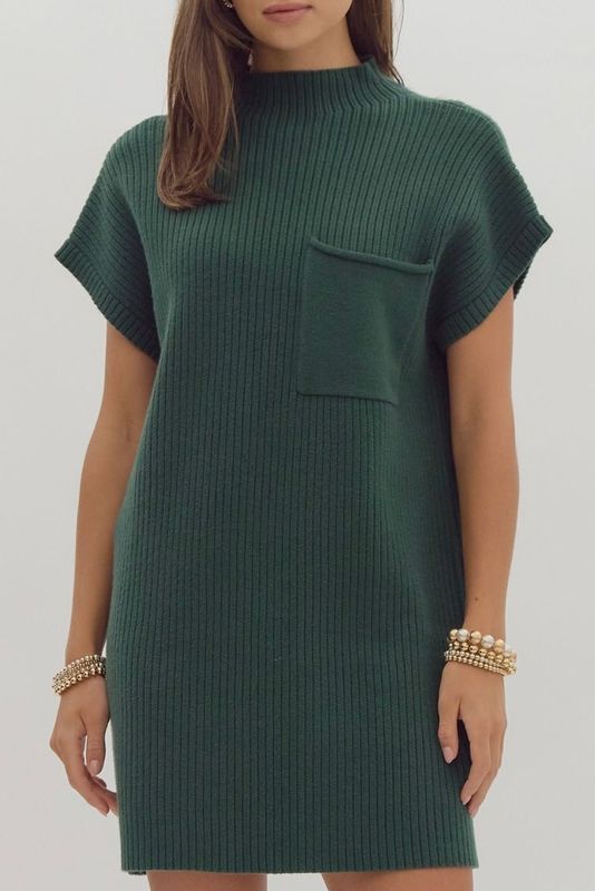 Mockneck Sweater Dress - Forest