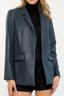 Vegan Leather Blazer - Navy