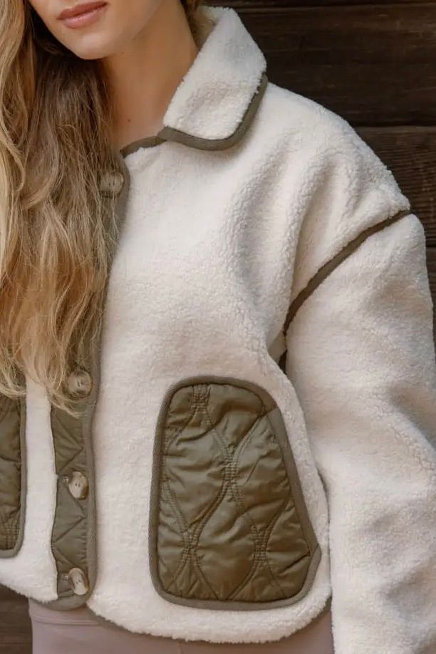 Faux Shearling Jacket - Cream / Olive