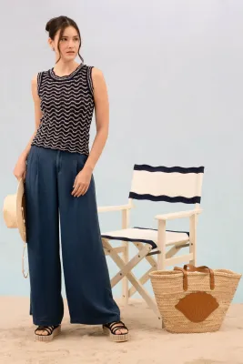 Sleeveless Sweater - Navy Wave