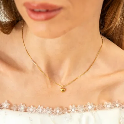 Tiny Puffy Heart Necklace - Gold