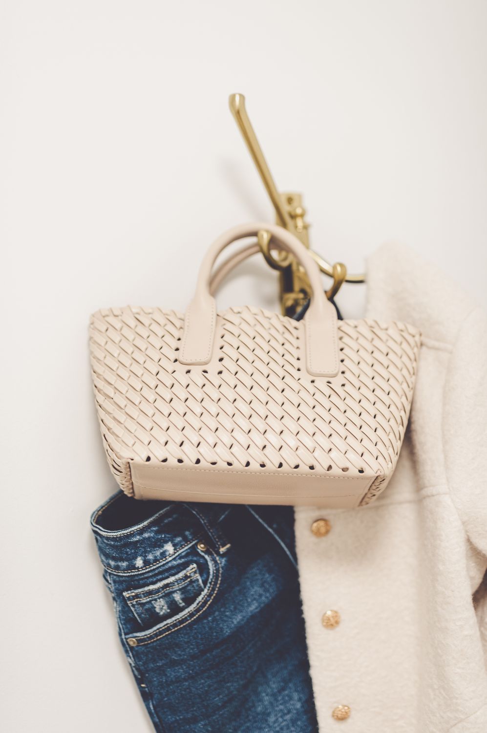 Woven Crossbody Mini Tote - Almond