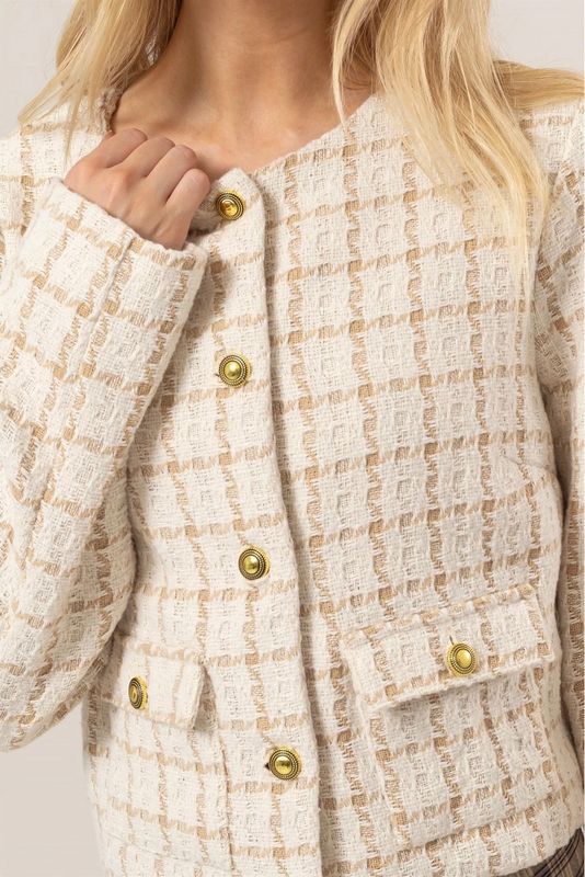 Plaid Tweed Jacket - Cream