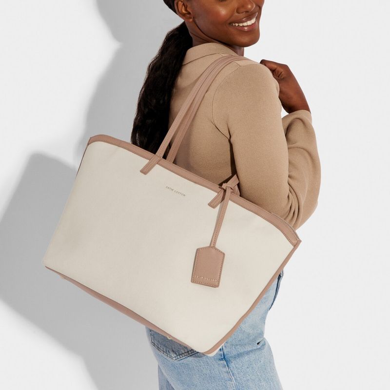 Amalfi Canvas Tote Bag - Off White/Soft Tan
