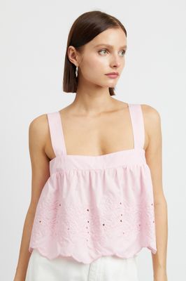 Square Neck Embroidered Crop Tank - Baby Pink