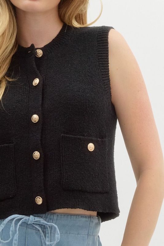 Sleeveless Sweater Cardigan - Black