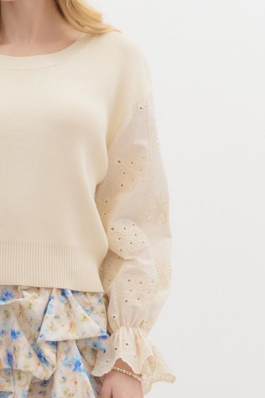 Eyelet Sleeve Sweater - Natural