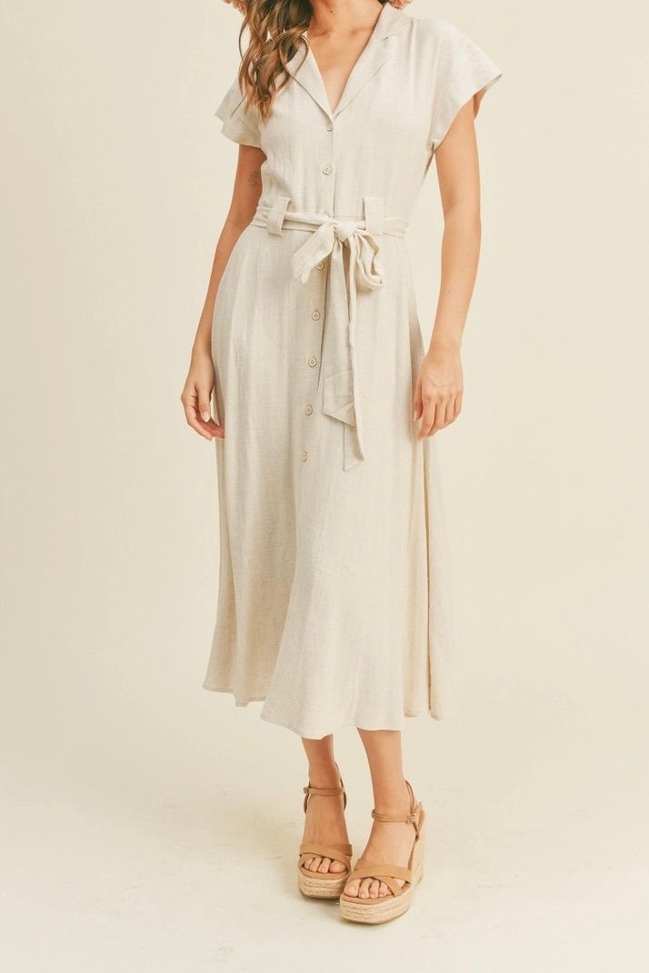 V-Neck Aline Shirtdress - Oatmeal
