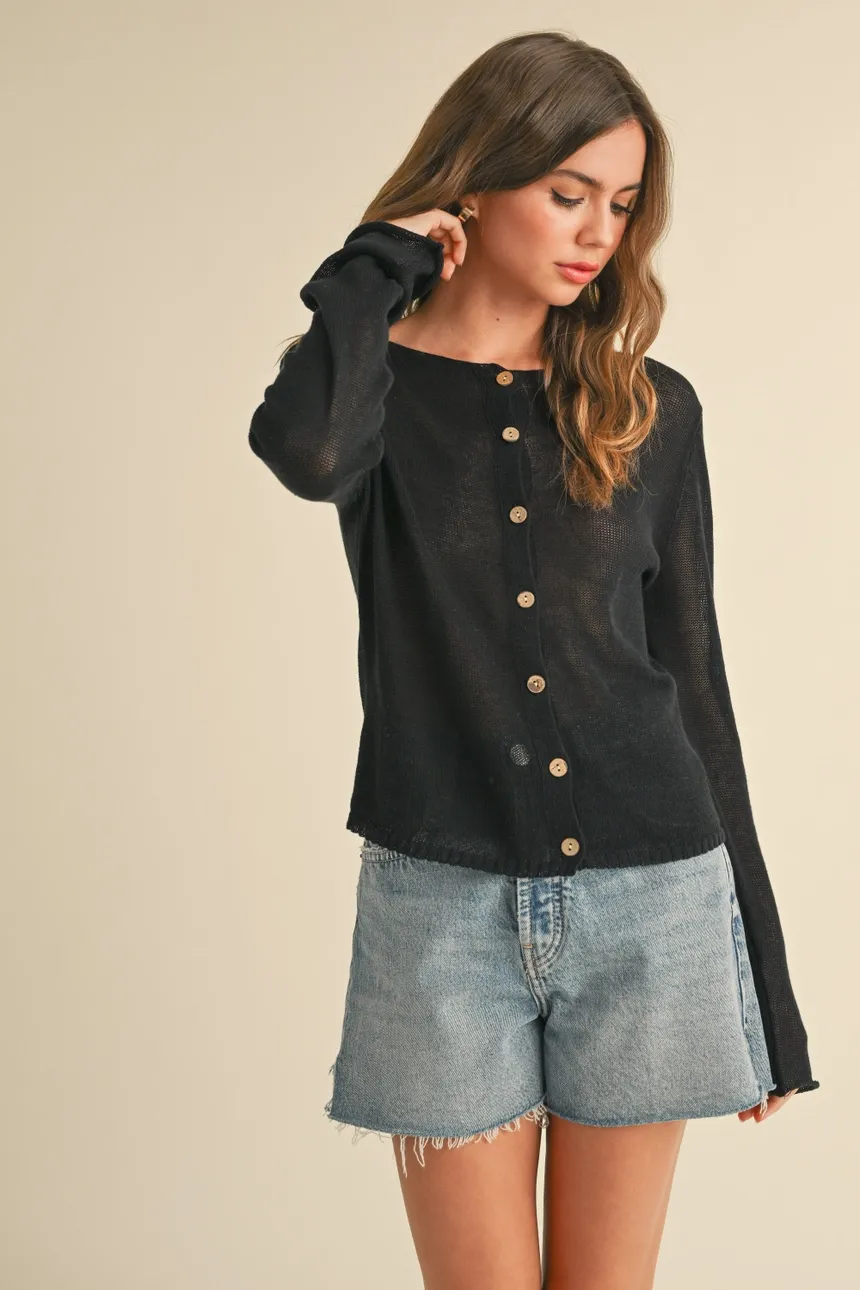 Lightweight Buttondown Cardigan - Black