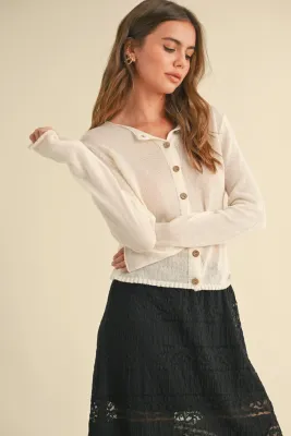 Lightweight Buttondown Cardigan - Cream
