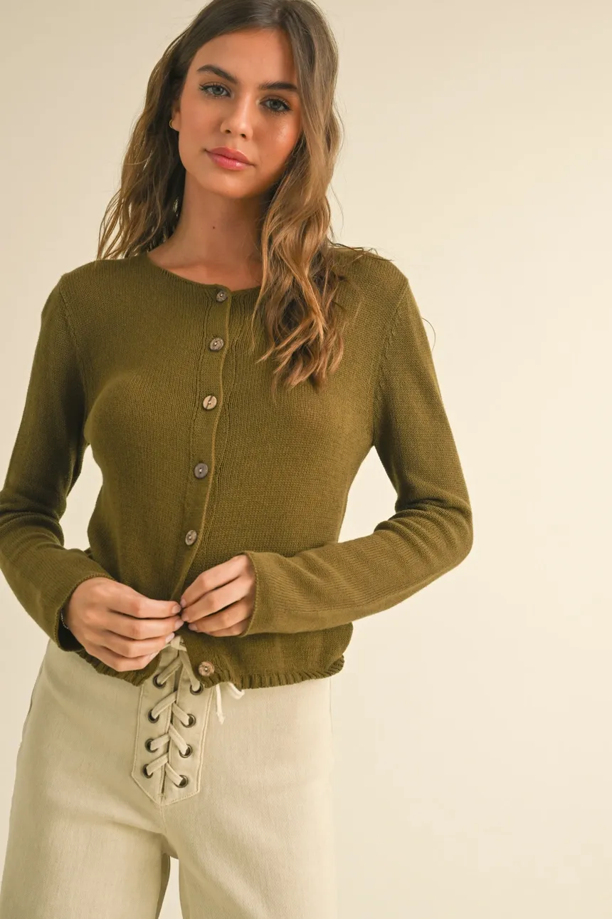 Lightweight Buttondown Cardigan - Olive
