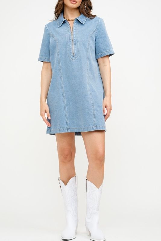 Ashton Denim Shift Dress - Light Wash