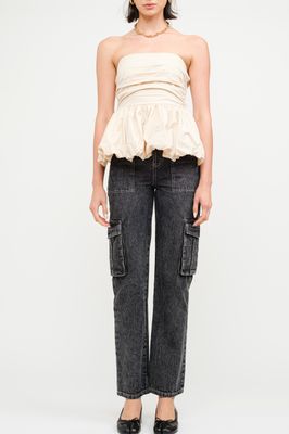 Bubble Hem Strapless Peplum - Natural