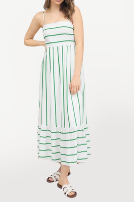 Striped Midi Tank Dress - Green / White